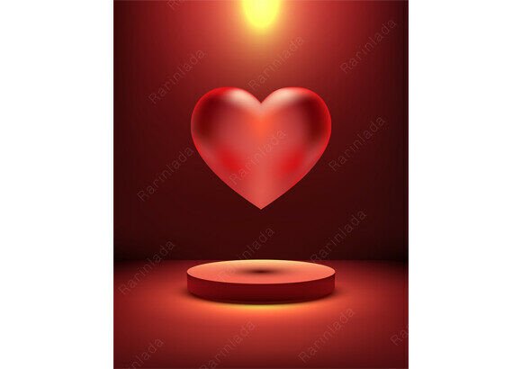3D Glossy Red Heart Podium Valentine Day