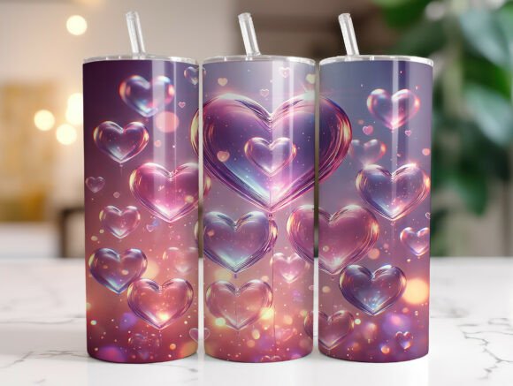 3D Glowing Hearts 20oz Tumbler Wrap
