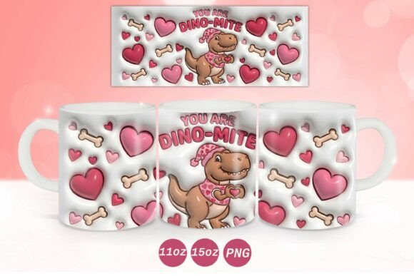 3D Inflated Valentine Dinosaur Mug Wrap: A Playful Twist on Sublimation Gifts