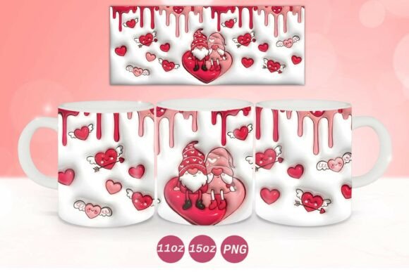 3D Inflated Valentine Gnome Mug Wrap PNG Guide