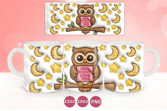 3D Inflated Valentine Owl Mug Wrap
