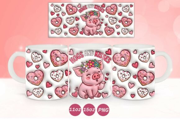 3D Inflated Valentine Pig Mug Wrap PNG
