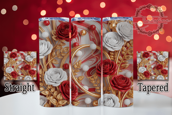 3D Pink White Rose Tumbler Design