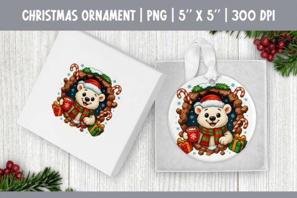 3D Polar Bear Christmas Ornament PNG