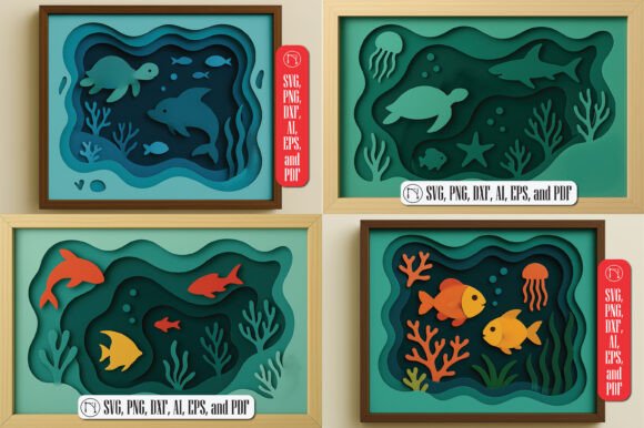 3D Sea Shadow Box SVG Bundle