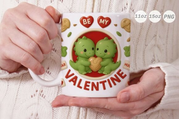 Crafting Romance with a 3D Valentine Dinosaur Couple Mug Wrap
