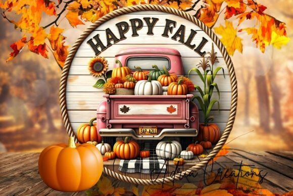 Elevate Autumn Designs with Pink Truck Art