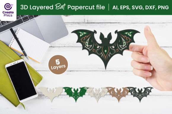 Elevate Design with 3D Layered Bat SVGs