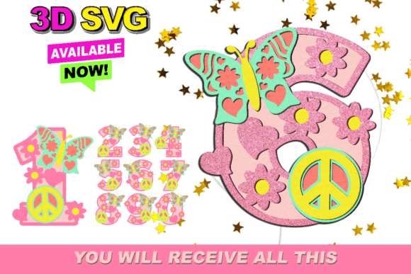 Groovy Hippie Numbers 3D SVG Collection