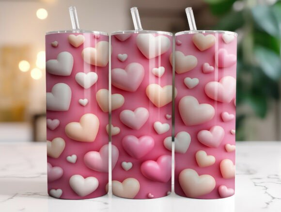 Pink 3D Soft Hearts Tumbler Wrap