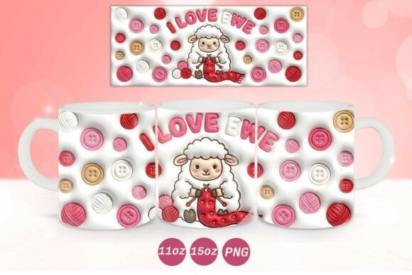 Strategic Branding with the 3D Inflated Valentine Sheep Mug Wrap PNG