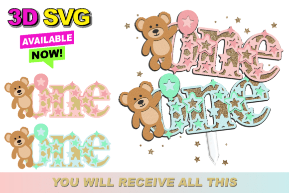 Teddy Bear One Cake Topper 3D SVG Guide